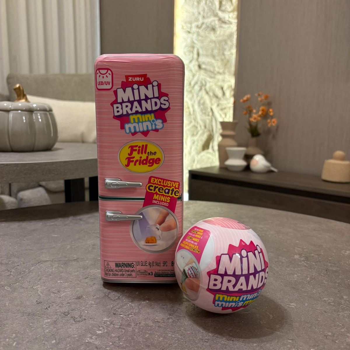 Miniature Light-Up Fridge & Food Figurine Ball Set