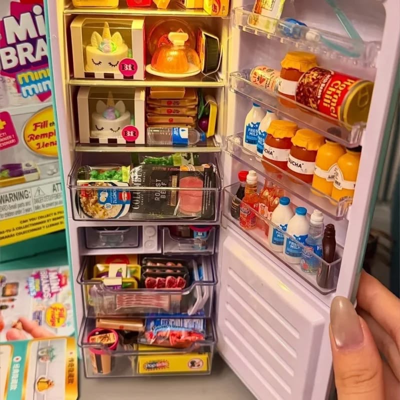 Miniature Light-Up Fridge & Food Figurine Ball Set