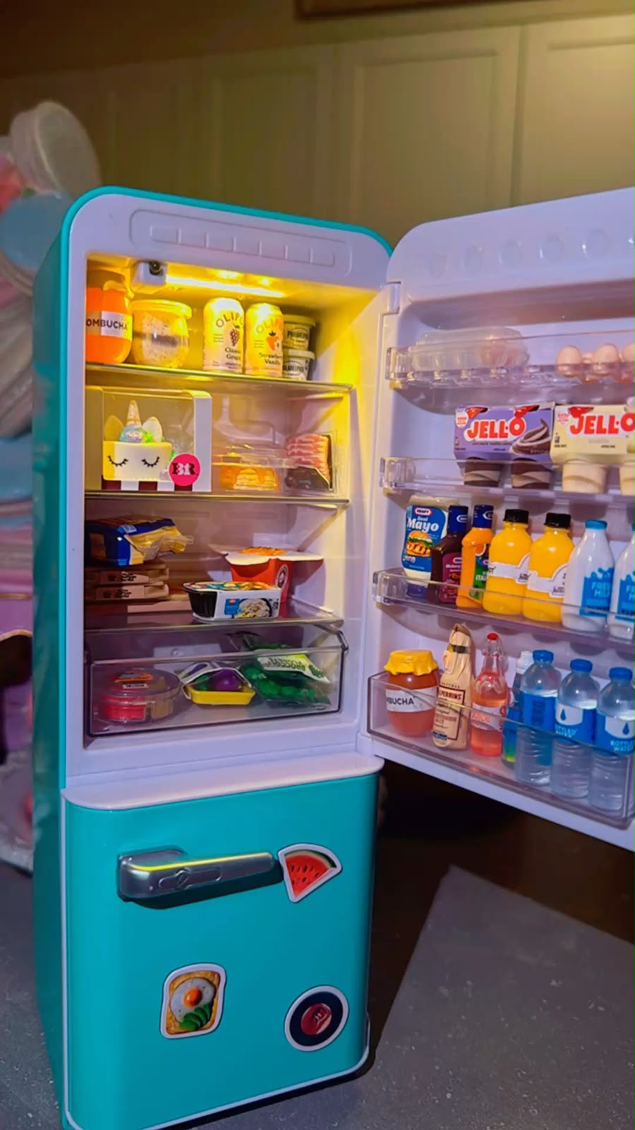 Miniature Light-Up Fridge & Food Figurine Ball Set