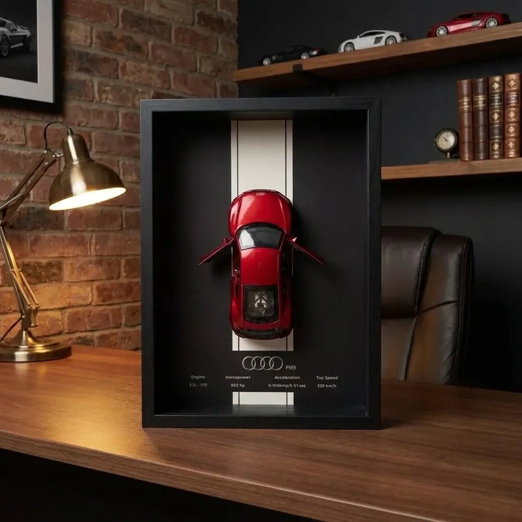 Audi R8 3D Shadow Box Wall Art - Red - 32cm x 23cm - Pinky Promise