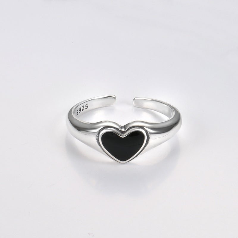 Black Heart Signet Adjustable Ring - 925 Sterling Silver - Photo 5 | Pinky Promise