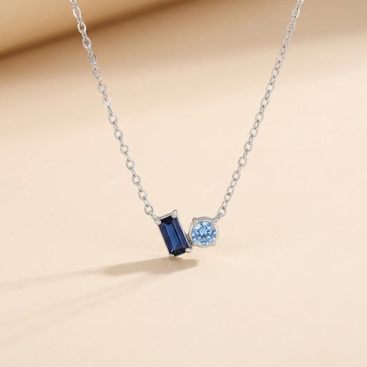Buy Blue Baguette & Round Duo Necklace - 925 Sterling Silver at Pinky Promise
