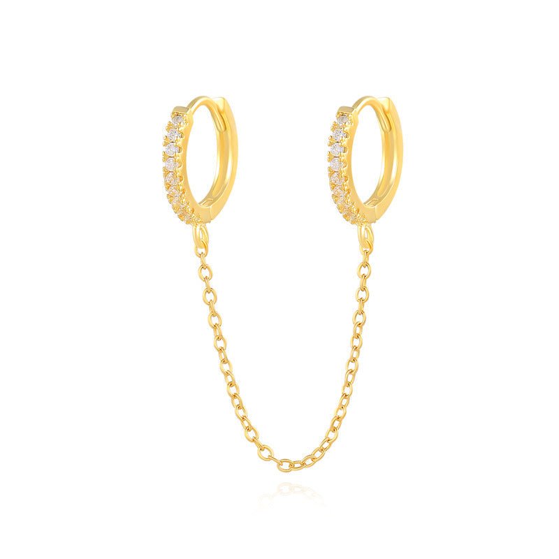 Chain Linked Double Huggie Hoop Earrings - Gold Plated 925 Sterling Silver - Photo 8 | Pinky Promise