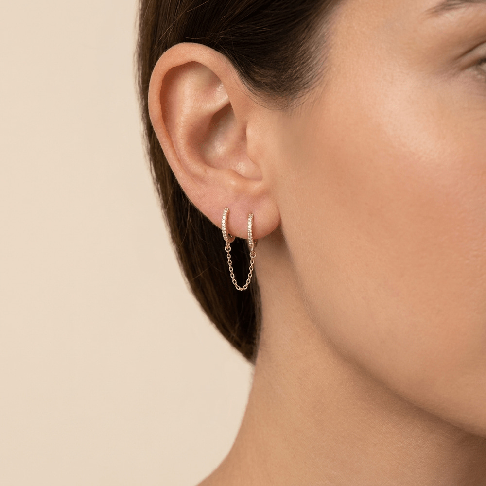 Chain Linked Double Huggie Hoop Earrings - Gold Plated 925 Sterling Silver | Pinky Promise