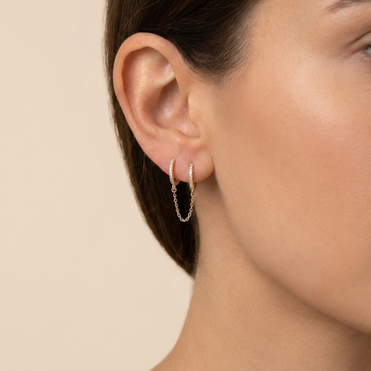 Chain Linked Double Huggie Hoop Earrings - Gold Plated 925 Sterling Silver | Pinky Promise