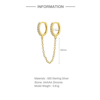 Chain Linked Double Huggie Hoop Earrings - Gold Plated 925 Sterling Silver - Photo 5 | Pinky Promise