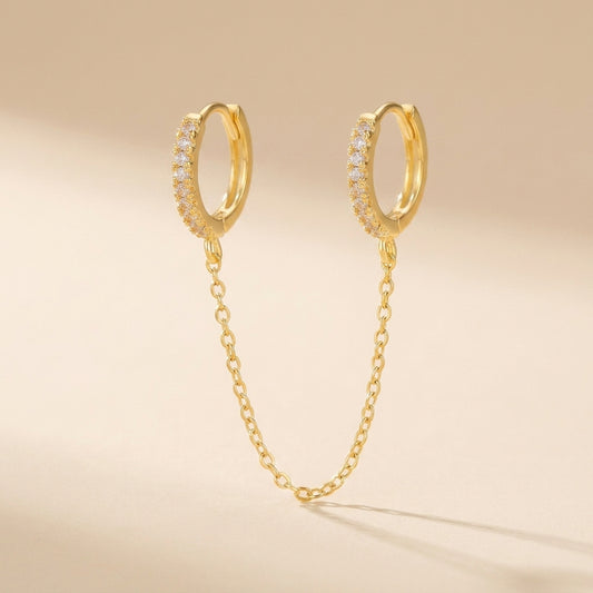 Buy Chain Linked Double Huggie Hoop Earrings - Gold Plated 925 Sterling Silver at Pinky Promise
