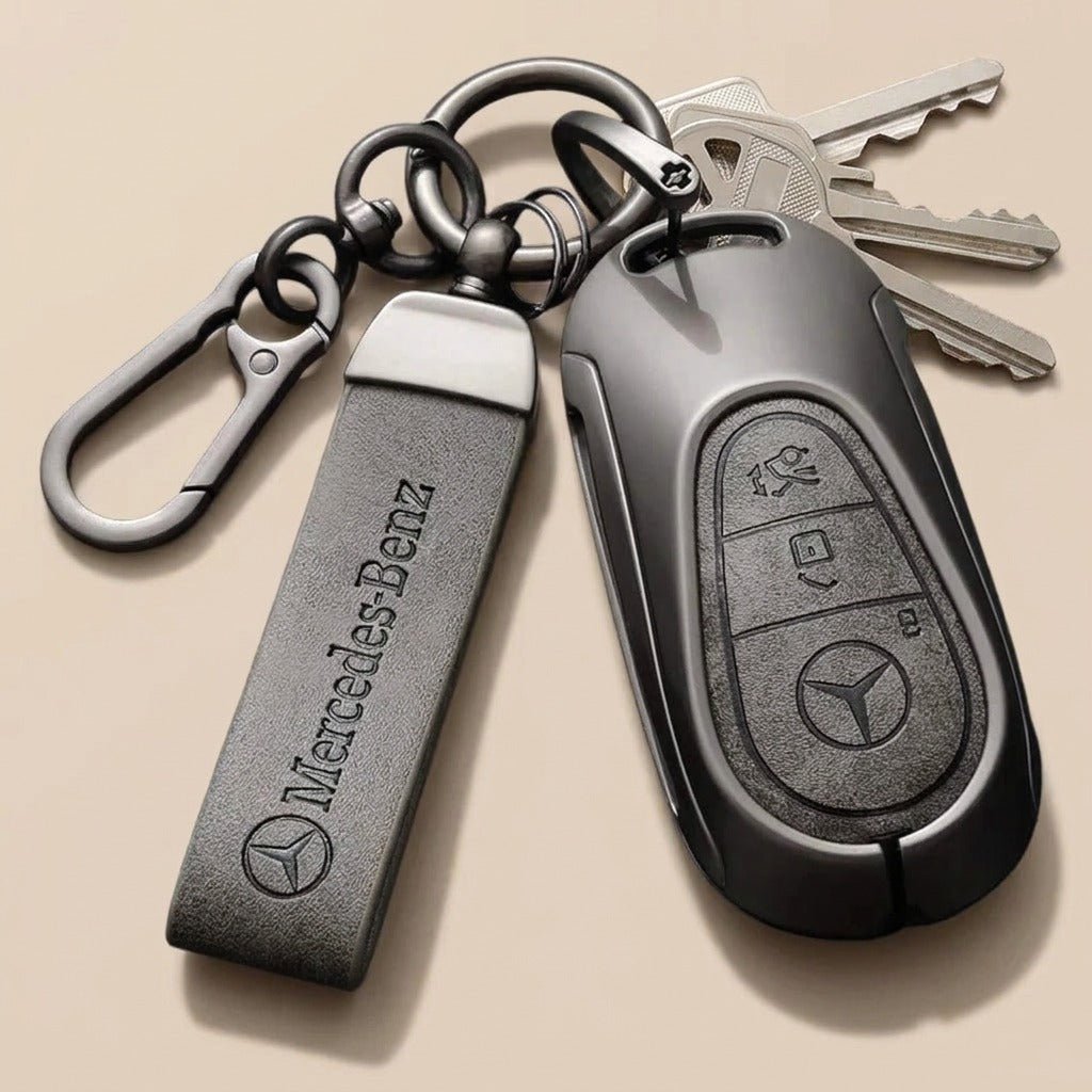Classic Tan Leather Car Mercedes Premium Black Key Holder & Fob Protector - Pinky Promise