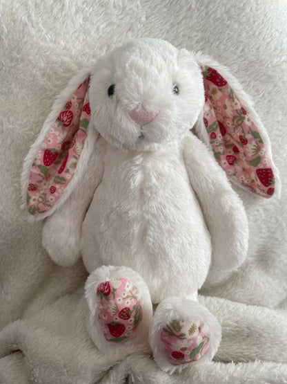 Floral and strawberry Bunny plush - white - 30 cm