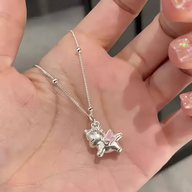 Dreamy Winged Unicorn necklace with Pink Accents | Pinky Promise