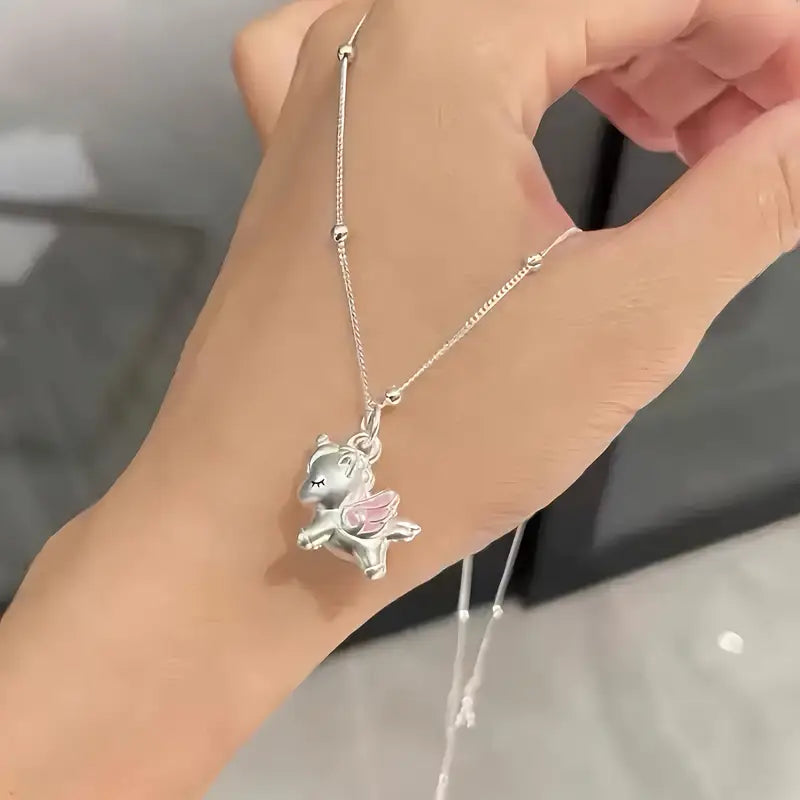 Dreamy Winged Unicorn necklace with Pink Accents - Close Up | Pinky Promise