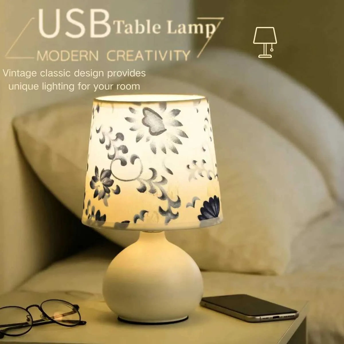 Floral blue and white table Lamp - Photo 6 | Pinky Promise
