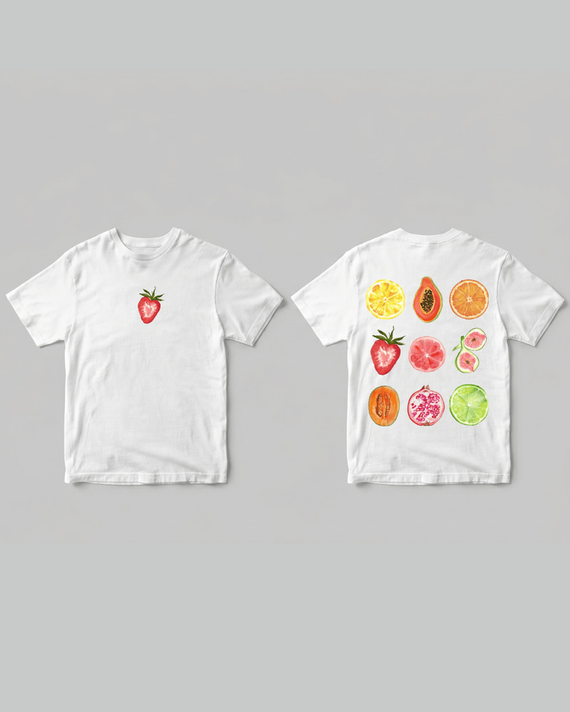 Fruits Summer T-shirt - Front and Back - Close Up | Pinky Promise