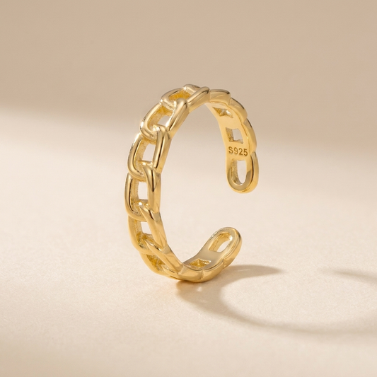 Chain Link Adjustable Ring - Gold Plated 925 Sterling Silver