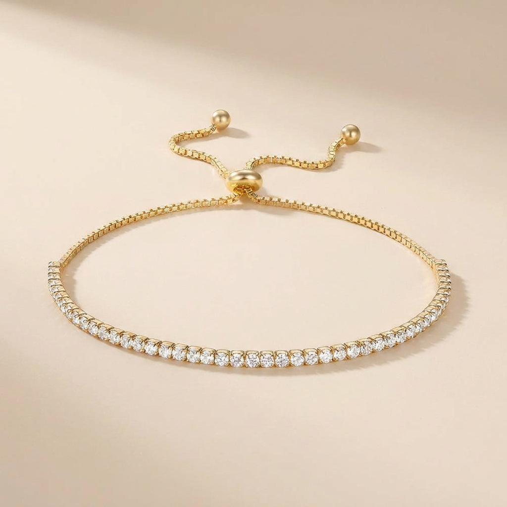 Adjustable Tennis Bracelet - Gold Plated 925 Sterling Silver