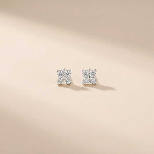 Tiny Flower Cluster Stud Earrings - 925 Sterling Silver