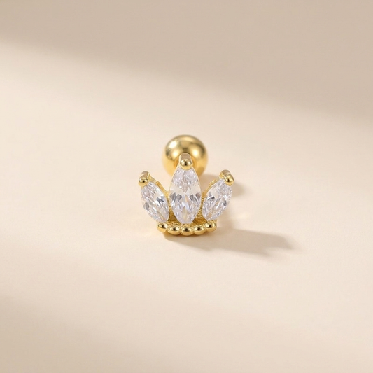 Crown Cartilage Stud Earring (Single) - Gold Plated 925 Sterling Silver