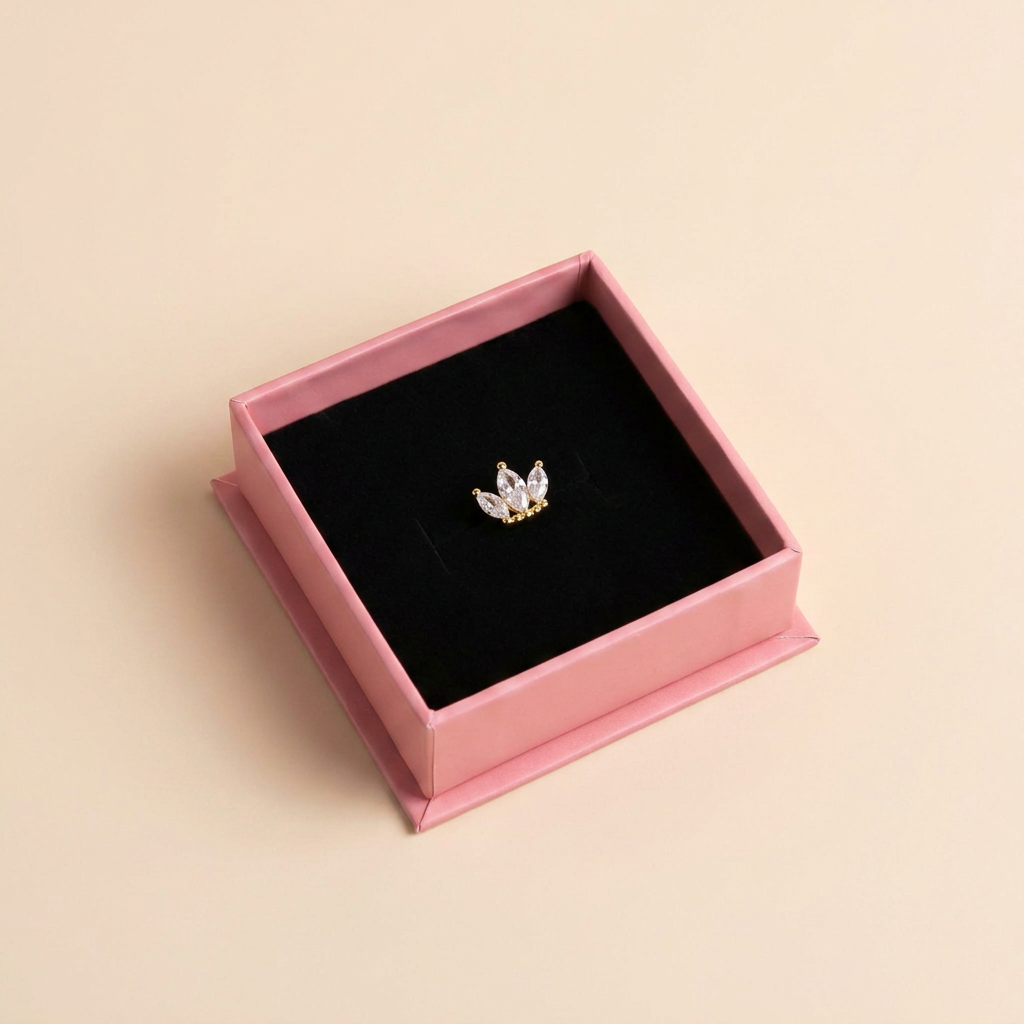 Crown Cartilage Stud Earring (Single) - Gold Plated 925 Sterling Silver