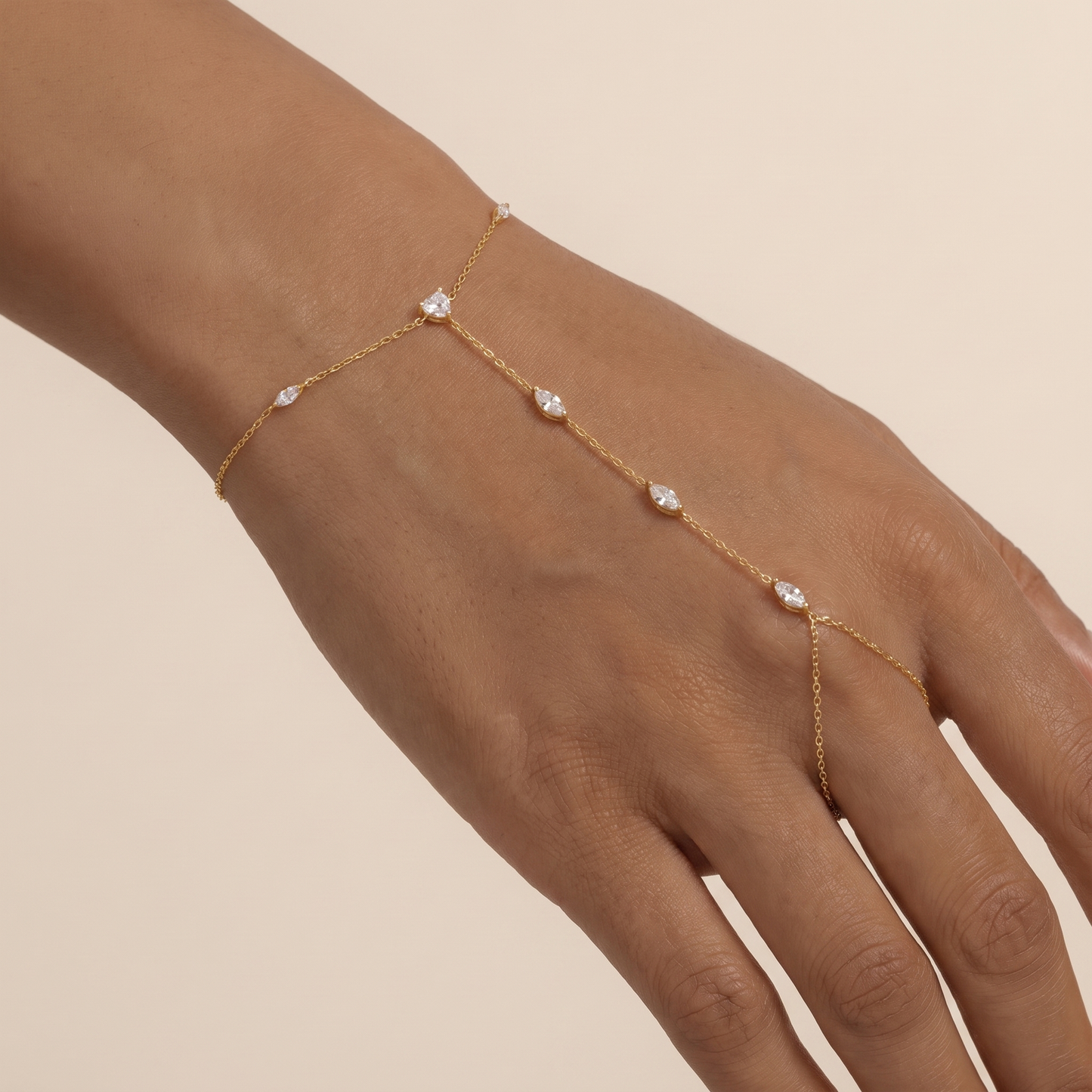 Marquise Station Hand Chain Bracelet - Gold Plated 925 Sterling Silver