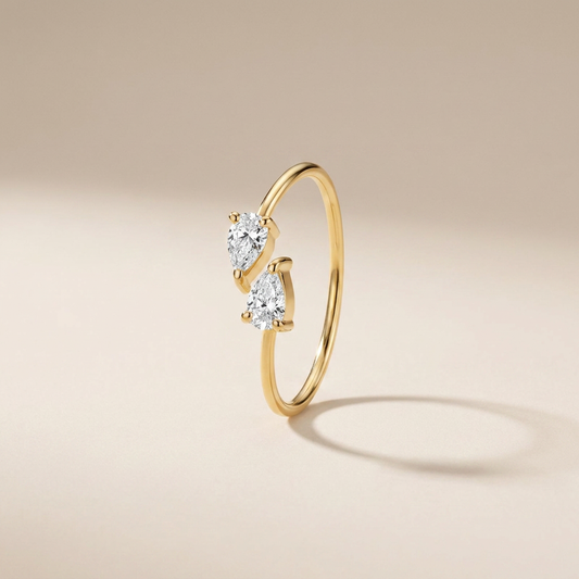 Double Pear Open Ring - Gold Plated 925 Sterling Silver
