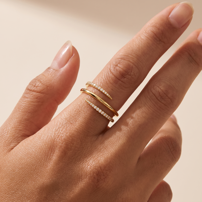 Double Wrap Pavé Spiral Ring - Gold Plated 925 Sterling Silver