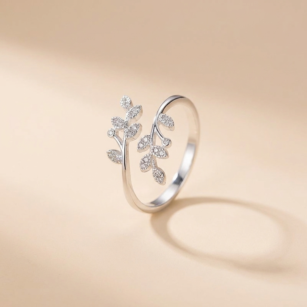 Leaf Branch Open Ring - 925 Sterling Silver