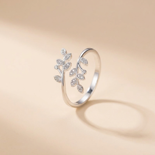 Leaf Branch Open Ring - 925 Sterling Silver