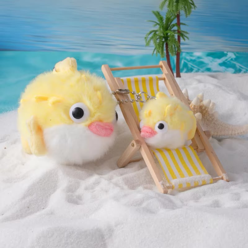 Magnetic Plush Pufferfish Keychain Set – Yellow Blowfish Mother & Baby Bag Charm - Pinky Promise
