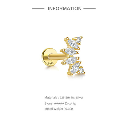 Marquise Fan Flat Back Stud Earring (Single) - Gold Plated 925 Sterling Silver - Close Up | Pinky Promise