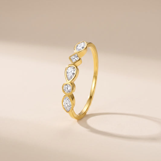 Buy Mixed-Cut Bezel Stacking Ring - Gold Plated 925 Sterling Silver at Pinky Promise