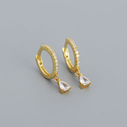 Pavé Huggie Hoop Earrings with Teardrop Charm - Gold Plated 925 Sterling Silver - Photo 6 | Pinky Promise