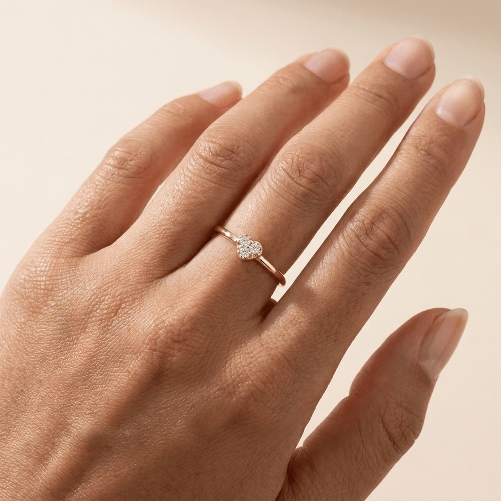 Pavé Heart Ring – 925 Sterling Silver, Gold Plated - Close Up | Pinky Promise