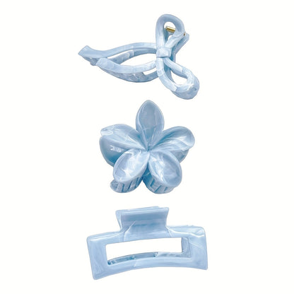 Pearlescent Baby Blue Hair Claw Clips – Elegant Marbled Acrylic Hair Accessories - Close Up | Pinky Promise