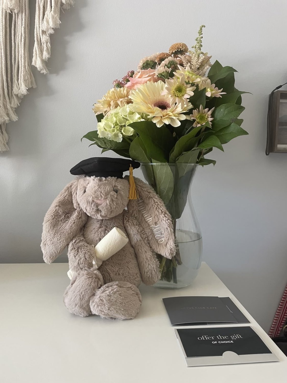 A 30 cm cute plush graduation bunny holding a degree and wearing a mortarboard cap.04