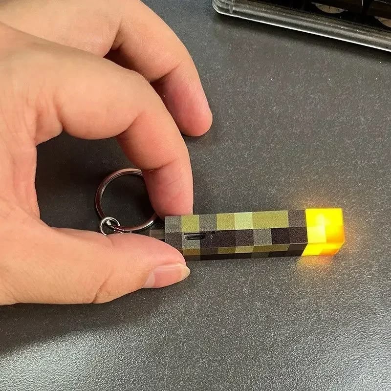 Rechargeable Minecraft Pixelated Torch Light Keychain - Pinky Promise