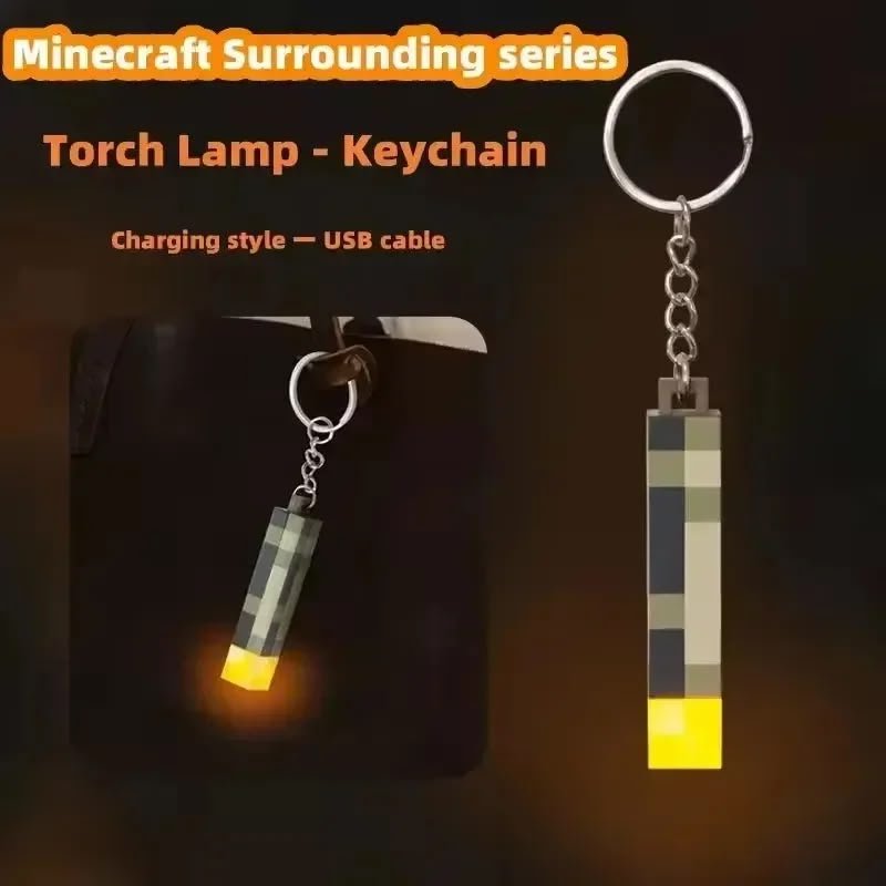 Rechargeable Minecraft Pixelated Torch Light Keychain - Pinky Promise