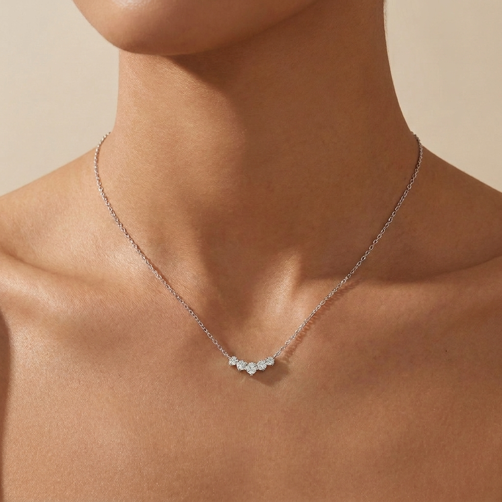 Sparkling Curved Cluster Necklace - 925 Sterling Silver | Pinky Promise