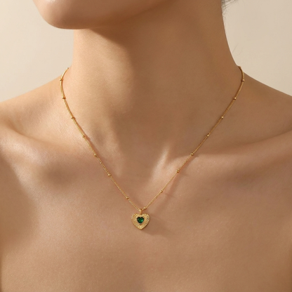 Sunburst Emerald Heart Pendant Necklace - Gold Plated 925 Sterling Silver | Pinky Promise