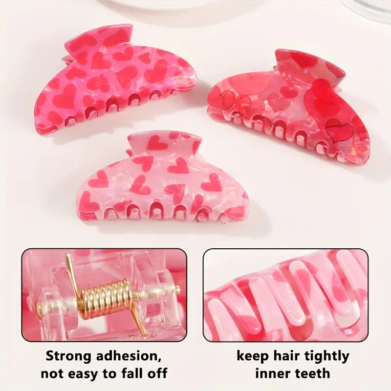 Sweetheart Pink Heart Hair Claw Clip – Romantic Marbled Acrylic Hair Accessory - Photo 5 | Pinky Promise
