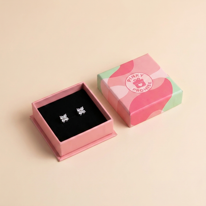 Tiny Flower Cluster Stud Earrings - 925 Sterling Silver - Close Up | Pinky Promise