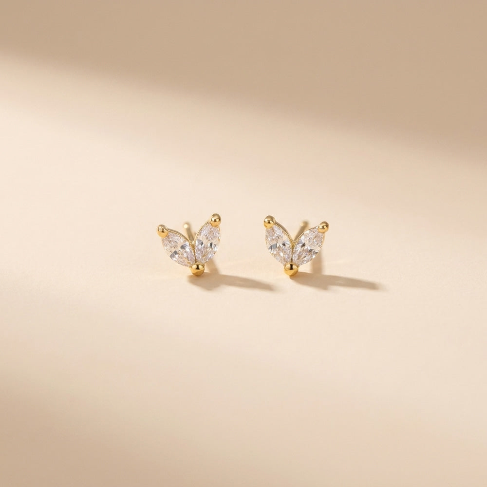 Buy Tiny Leaf Marquise Stud Earrings - Gold Plated 925 Sterling Silver at Pinky Promise