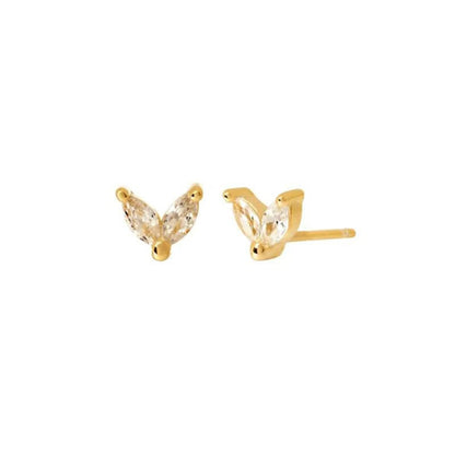 Tiny Leaf Marquise Stud Earrings - Gold Plated 925 Sterling Silver - Photo 4 | Pinky Promise