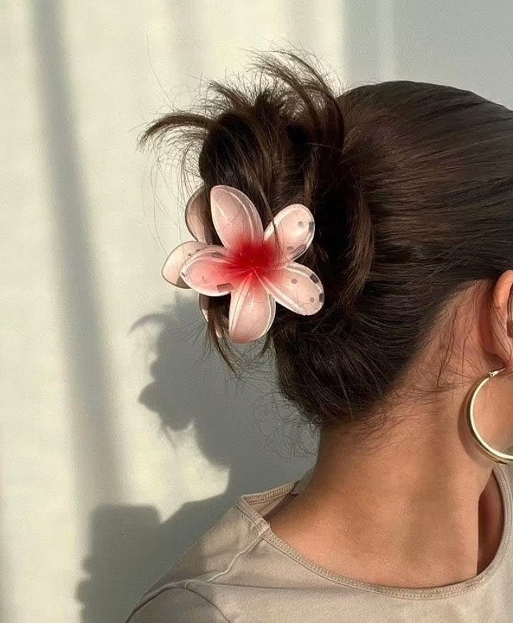 Tropical Plumeria Flower Hair Claw Clips – Gradient Acrylic Floral Hair Accessory - Close Up | Pinky Promise